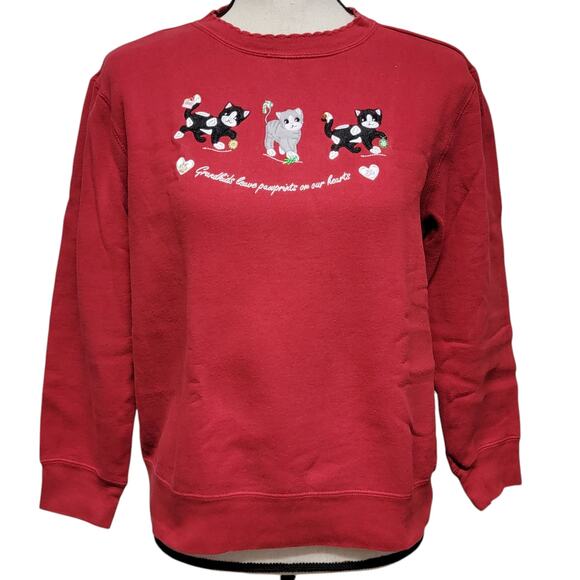 VTG 90s Grandma Sweatshirt Womens Sz‎ M Cat Kittens Embroidered Bell Christmas - Picture 1 of 10